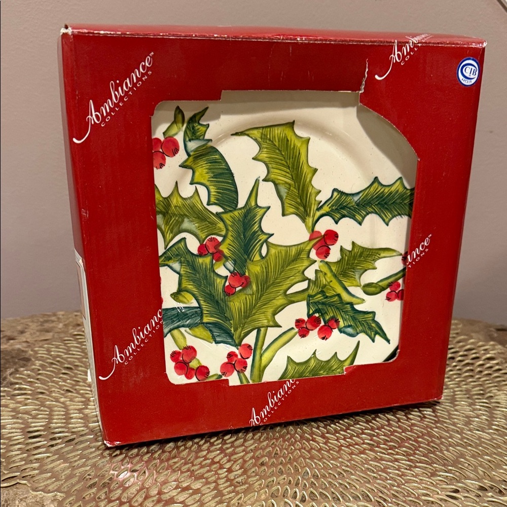 Ambiance Collection Holly & Berry Dessert/Salad Plate, Set/4